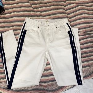 navy striped white jeans